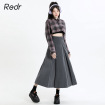 REDR grey high - waist hemloid skirt female early 2023 new design sensation in the middle of a - word skirt