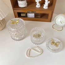 ins Wind transparent glass Golden Butterfly jar jewelry jewelry cotton swab storage box embossed European storage storage