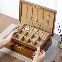 Wooden jewelry box multi-layer light luxury retro large capacity dustproof earrings necklace high-grade jewelry storage box