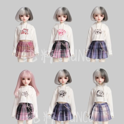 taobao agent BJD4 points 6 points, 5 points, 3 points, fat 4 Xiongmei OB24 small cloth Blythe baby white printed sweater pleated skirt