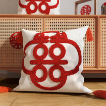 Chinese style red double happy character three-dimensional embroidered wedding holding pillow decoration leaning on pillows wedding wedding room bedroom gift pillow headgear