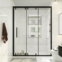 Three-linked shower room tempered glass sliding door partition one-shaped sliding door dry and wet separation bathroom bathroom