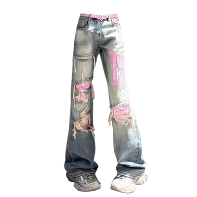 taobao agent Retro fuchsia jeans, pants, loose straight fit, slim silhouette