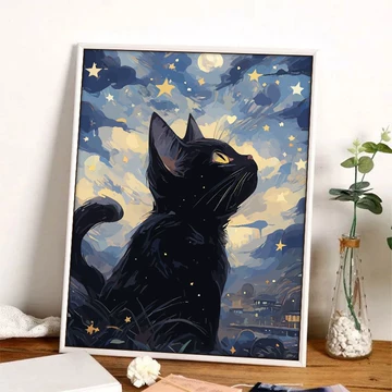 油彩画　猫 彩色猫画画diy数字油画填充填色抽象手工手绘解压解闷丙烯油彩画