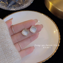 Opal earrings temperament high-end French geometric square wild earrings trendy 925 sterling silver needle ear jewelry women