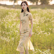  SANDRO VICARI 2021 new womens summer retro Chinese style mid-length modified cheongsam dress