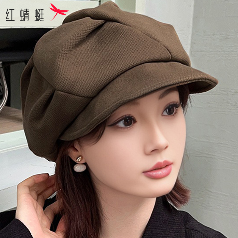 韓国のファッション八角形ベレー帽つぼみ帽子女性の新しい秋と冬の白い顔見せ小さな黒いウールの帽子つば