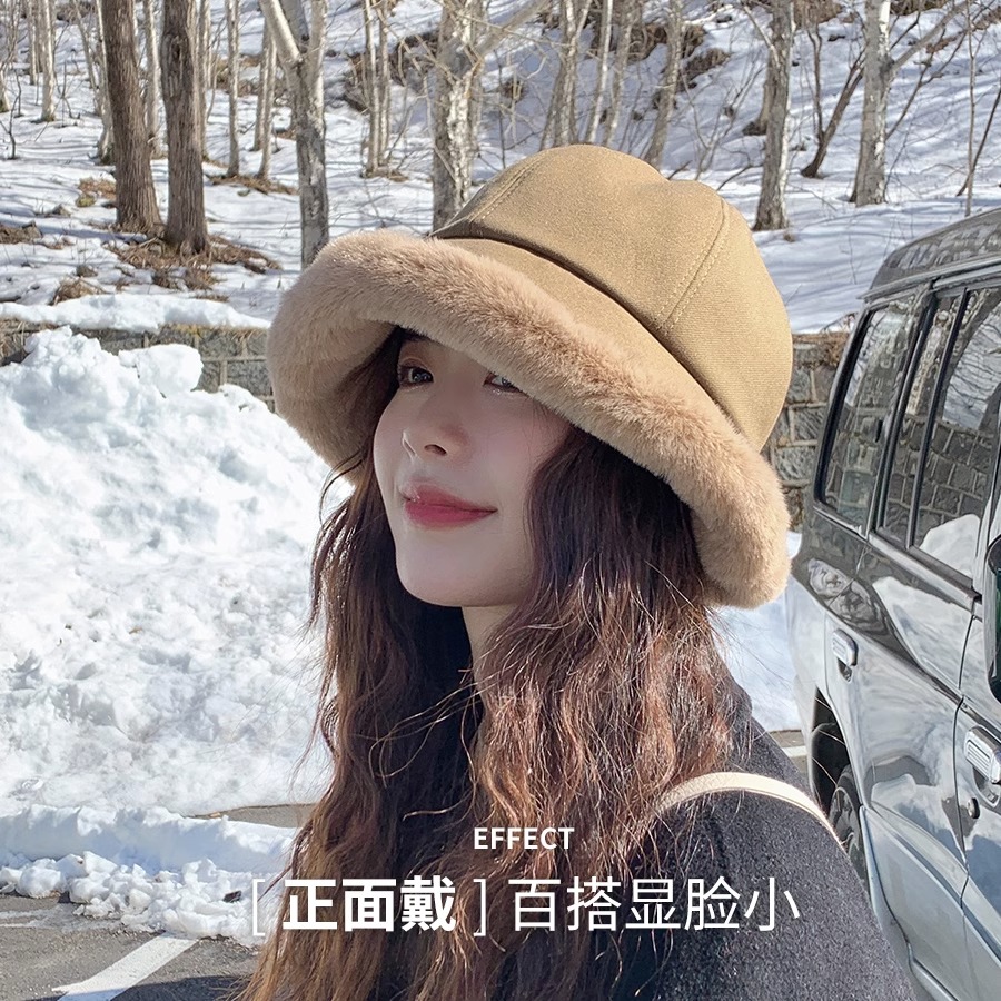 Jiaoxia 森林両面ぬいぐるみ漁師帽子女性の 2023 新しい冬の暖かさ顔小さな大きな頭ウエストバケツ帽子