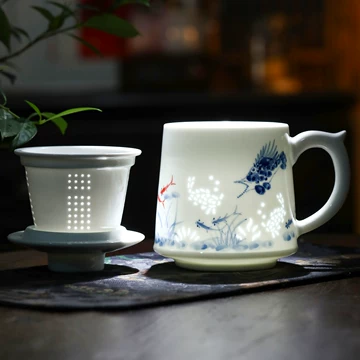 青花 玲瓏盃 茶盃 景德鎮青花玲瓏茶杯手工製造中式瓷茶具復古風格懷舊蓋碗