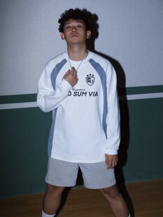 Eusoueu American football uniform original retro football couple national trend long-sleeved round neck zipper heavy sweatshirt