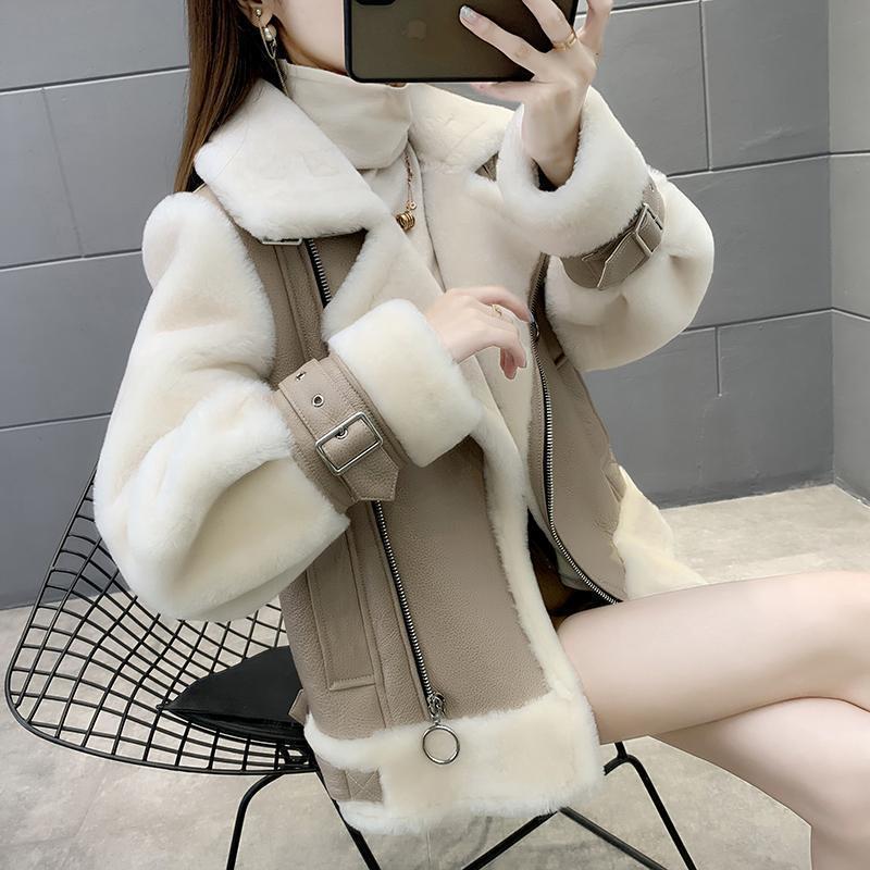 Large Women's Lamb Leather Integrated 2023 Autumn/Winter New Fat Sister Short Thickened Winter Cotton Coat Coat