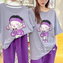 Girls children kisses Korean childrens clothing 2022 summer children casual foreign air trendy printed cartoon loose pure cotton blouses
