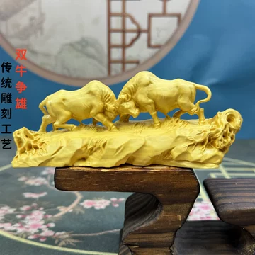 ★清 黄木彫 牛气冲天擺件★極細工 置物 擺件 古賞物 中国古美術 清 黄木彫 牛气冲天擺件 牛に恵比寿大黒天 極細工 置物 擺件 古賞
