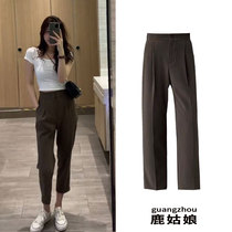  Large size suit pants womens summer thin thin hanging slim straight nine-point pants casual solid color high-waisted cigarette tube pants