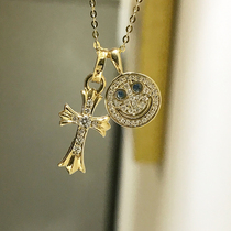 18k white gold Gold Smiley Face Eyefunny Cross Letter Lightning Number Full Diamond Diamond Necklace Pendant