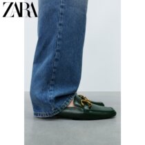 ZARA Early Spring New Products TRF Women Shoes Green Metal Horse Title Buttoned Out of Mueller slippers 3506910030