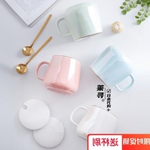 Japanese cup ceramic high-grade sense home couple A pair of high-value coffee mark water cup female with lid spoon