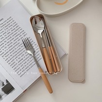 Japan Portable Chopsticks Spoon Set on Banks Stainless Steel Fork Student Three Piece One-Person Tableware Single