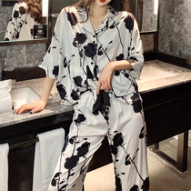 LY Babynico pajamas female summer thin ice silk short sleeve casual lapel collar cardigan suit spring and autumn can be worn