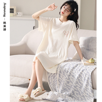 2022 New Sleeping Dress Woman Summer Pure Cotton Short Sleeve Big Code Extractable Full Cotton Pyjamas Summer Thin Lady Dress Spring Autumn