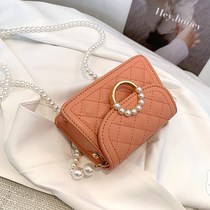 Pearl chain bag female 2021 new trendy fashion lingge messenger bag pet mini wild mobile phone small square bag