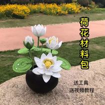 Big-eyed frog handmade Lotus Lotus No. 3 tea table bonsai ornaments wool crochet diy hand-made material bag