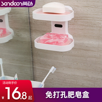 Toilet non-perforated soap box drain creative wall-mounted soap rack bathroom rack suction cup double soap rack