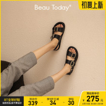 BeauToday thick bottom 100 lap outside wearing Roman sandals womens summer flat bottom soft bottom leather small crowdwomen sandals
