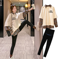 Pregnant womens sweater long sleeve spring and autumn suits fashion loose casual autumn womens net red out long top
