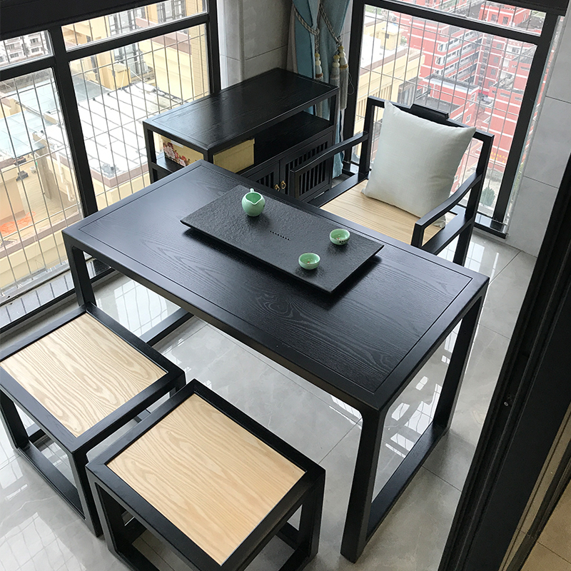バルコニーティーテーブルと椅子の組み合わせ禅無垢材小さなティーテーブル1.2メートルのホームコーヒーテーブルQumei新しい中国風の家具のカスタマイズ