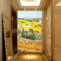 Van Gogh decorative painting mosaic mosaic mosaic harvest wheat field cut painting famous painting banner TV background wall glass tile painting