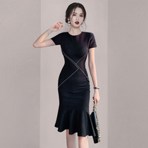  Caring Kiss thin and light cooked style OL temperament fishtail skirt 2021 summer female ruffle hip dress
