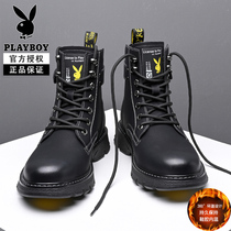  Playboy Martin boots high-top leather boots British style tooling boots increased Korean version of the tide boots autumn mens shoes