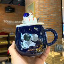Boys mug with lid spoon Creative starry sky astronaut ceramic cup ins Female summer drinking cup Coffee cup