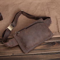 New Genuine Leather Mad Mapleather Chest Bag Male Korean Version Tide Casual Sports Mobile Phone Pocket Cow Leather Retro Multifunction Satchel