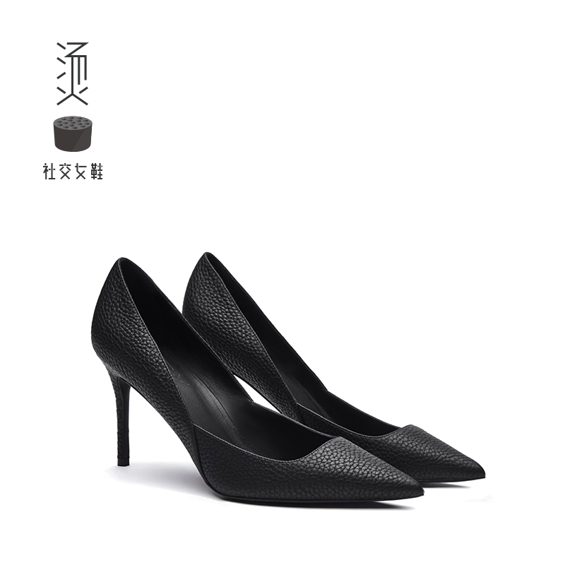 Hot social women's shoes 2018 autumn new black leather stiletto fashion sexy pointed single shoes women