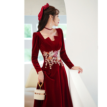 Toast Bride 2021 New Autumn Long Sleeve Wine Wedding Dress Women Engagement Back Winter Dress