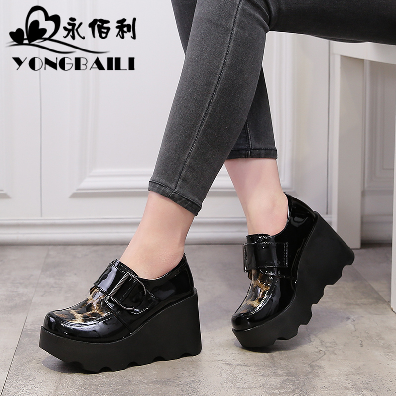 Yongbaili Spring 2019 New Fashion Leopard-print Cowskin Single Shoes Women's Thick-soled High-heeled Korean Trendy Muffin Shoes