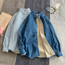 Winter plus velvet padded denim shirt men long sleeve Korean trend handsome warm warm base mens shirt tide coat