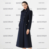 Woolen coat female middle length 2021 new stewardess coat professional attire high-end work cashmere trench coat