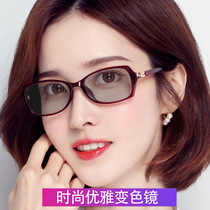Color-changing myopia glasses Womens Big Face fashion Anti-blue myopia presbyopia women have degrees of ultra-light elegant Korean Diamond