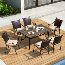 Outdoor wrought iron table and chair combination cast aluminum five-piece balcony rattan chair courtyard garden terrace leisure furniture dining table and chair