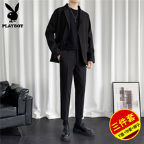 Playboy suit mens spring and autumn trend suit suit with a set of loose shirt pants three-piece suit