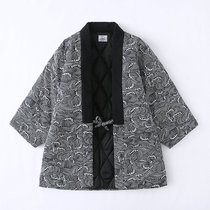 Japan autumn and winter couples half-wrapped kimono cotton-padded jacket Japanese cotton loop tie-up lace coat sea waves green sea wave