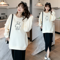 Pregnant womens spring clothing necropolis jacket head long sleeve blouses lenient 2022 new fashion casual minus two sets of suits