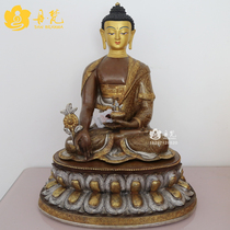 Medicine Buddha Statue Bronze Double Seat Fine Nepalese handmade copper carved gilt silver Buddha statue 45cm