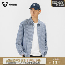 Panda Japanese striped long-sleeved shirt mens trend brand simple and wild retro autumn casual shirt top