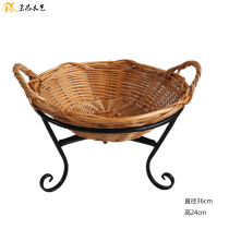 Rongchang wood baking shop soft wicker basket display rack Bakery decoration Wrought iron pastry bread rack display props