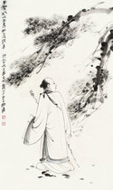 Art micro-spray Zhang Daqian Bingxu (1946) year to see pine figure 30x50cm