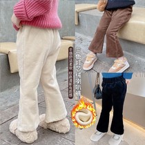 Girl Autumn Winter New Plus Suede Thickened Light Core Suede Horn Pants Baby 2021 Foreign Air Outwear Casual Warm Pants